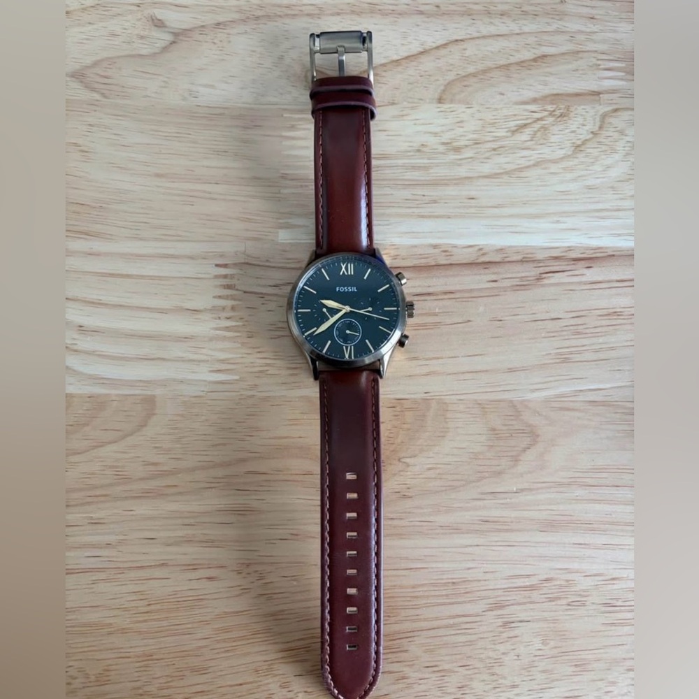 Fossil Dark Brown Leather Watch with Black Dial